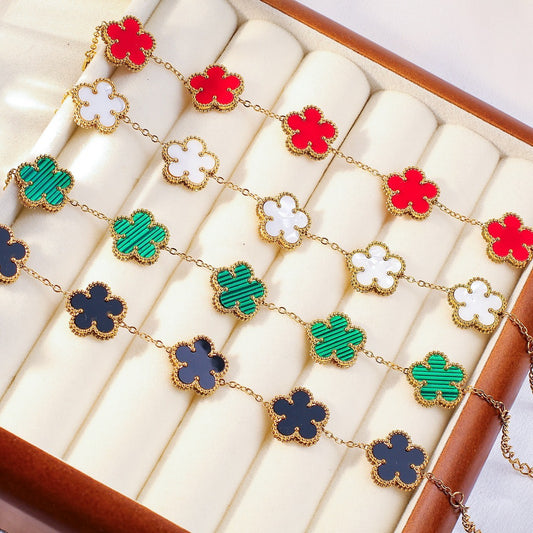 Five-leaf Flower Gold Plated Double-sided Fritillary Parthenocissus Grass Fashion Bracelets