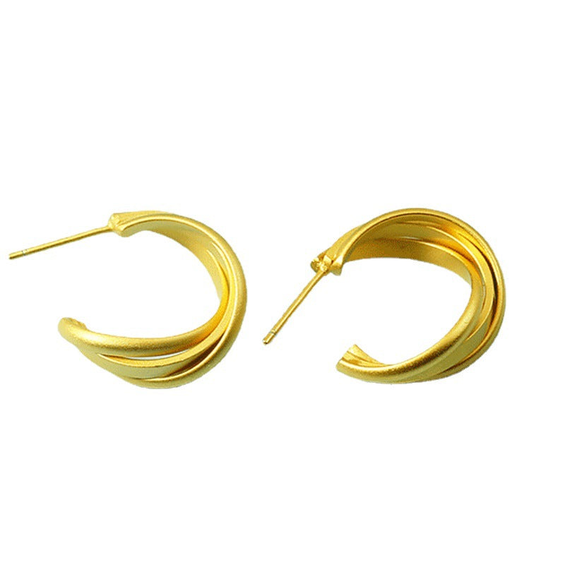 Three-line Cross High-grade Short Hair Cold Wind Frosted Ear Korean Stud Earrings