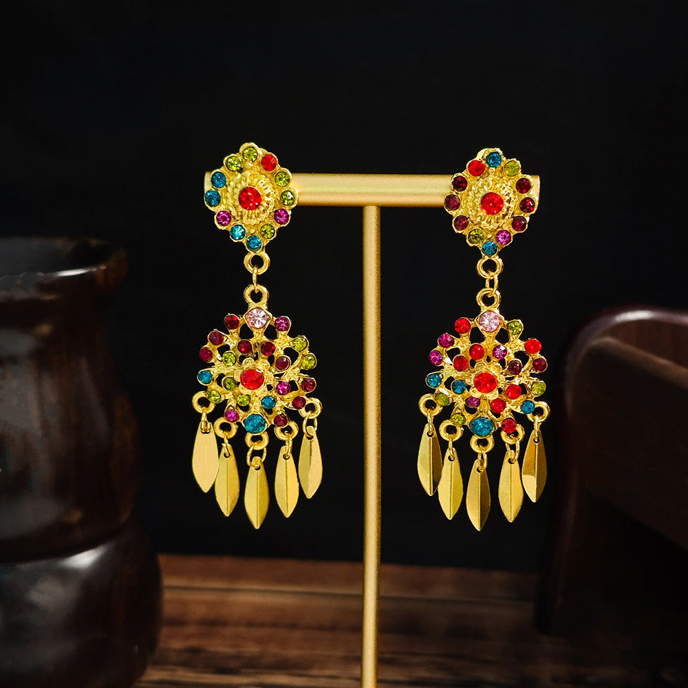 Long Water Drop Tassel Tourist Attractions Diamond Ears Earrings