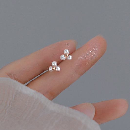 Sterling Sier Needle Pearl Female Life Stud Earrings