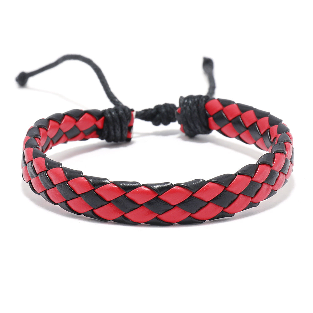 Hand-woven Black Leather Cord Adjustable Unisex Bracelets