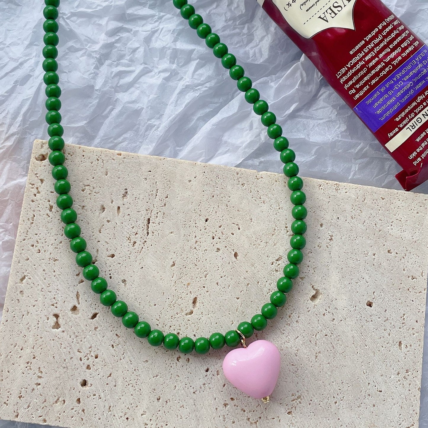 Designer Model Contrast Color Love Beads Female Clavicle Necklaces