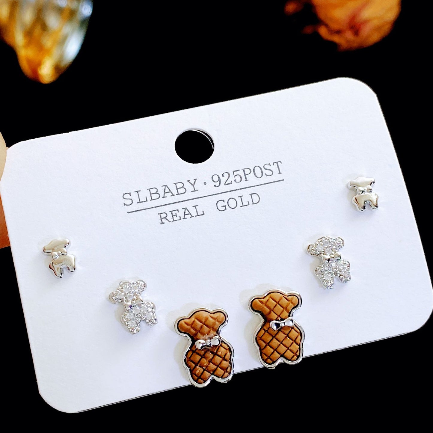 Women's Needle Simple Series Three Pairs Storage Ear Rings