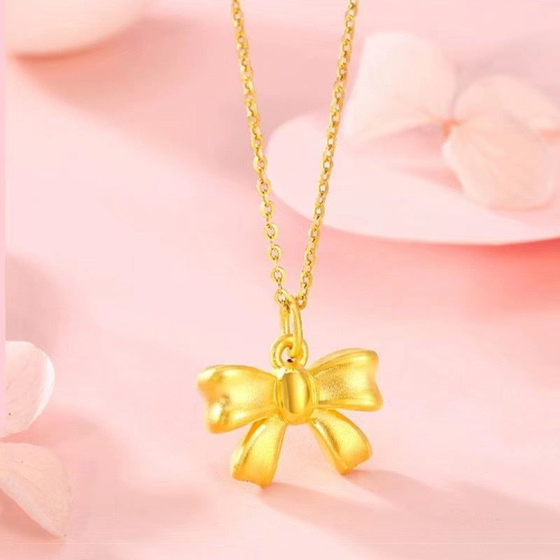 Women's Flag Bow On The Run Princess Bowknot Imitation Gold Lock Necklace