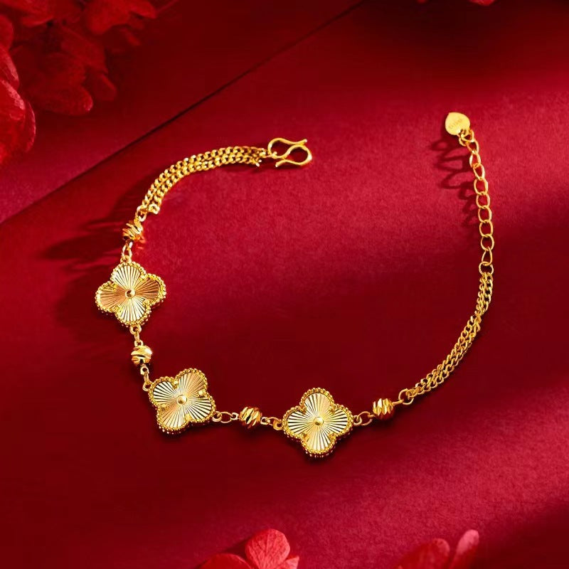 Vietnam Placer Gold Four-leaf Clover Female Simulation Brass Gold-plated Pork Bracelet