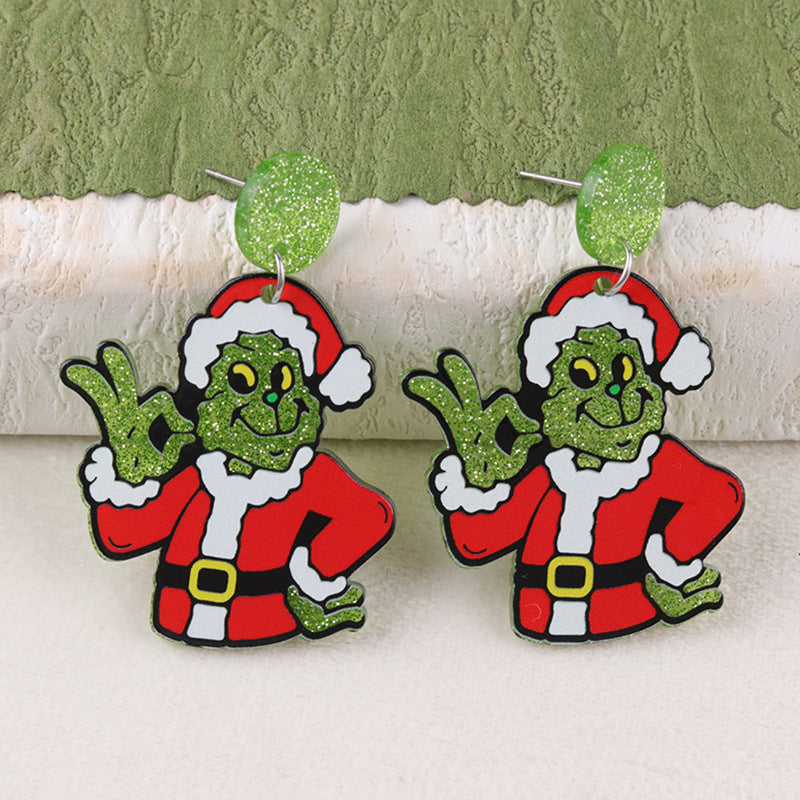 Christmas Niche Green Strange Acrylic Cartoon Earrings