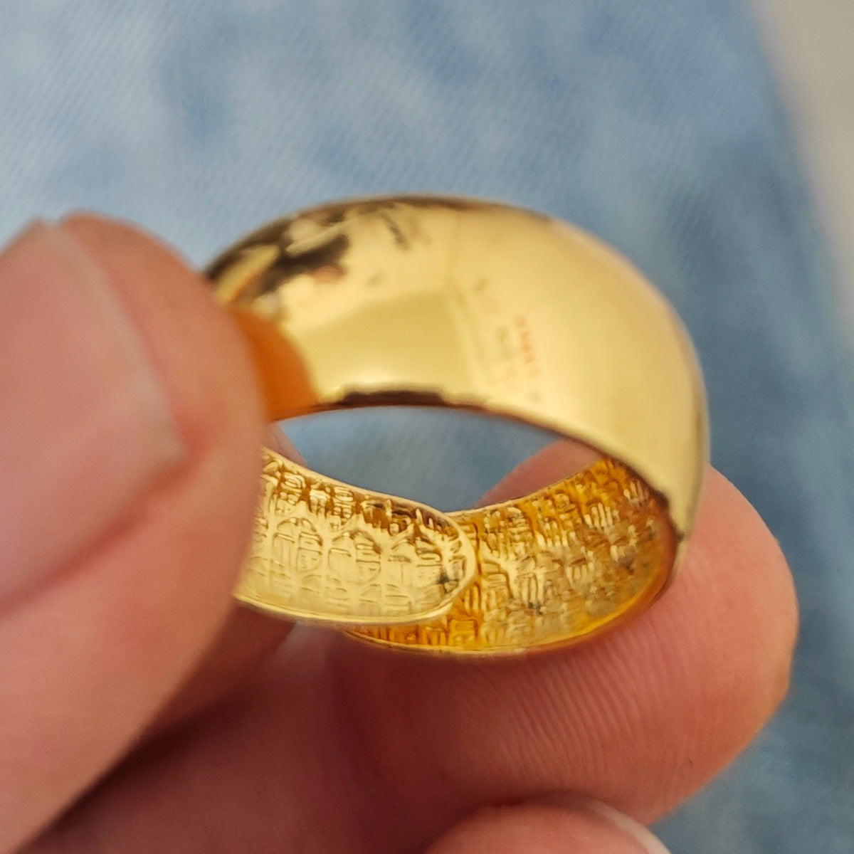 Men's Imitation Gold Wide Open Engraved Auspicious Pattern Domineering Plated Index Ring