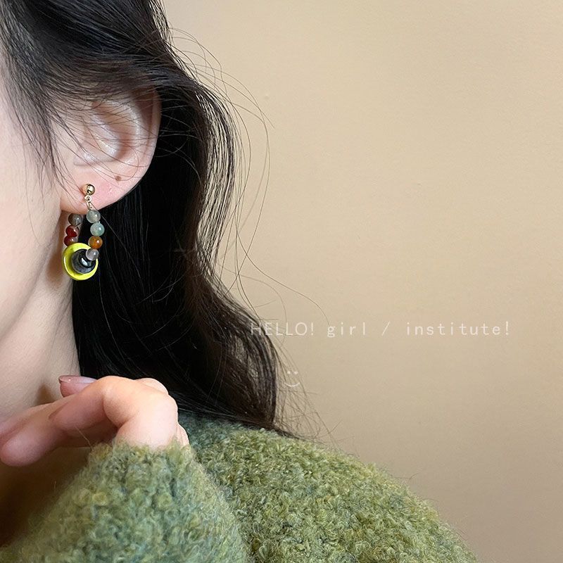 Peace Buckle Beaded Female Niche Design Stud Earrings
