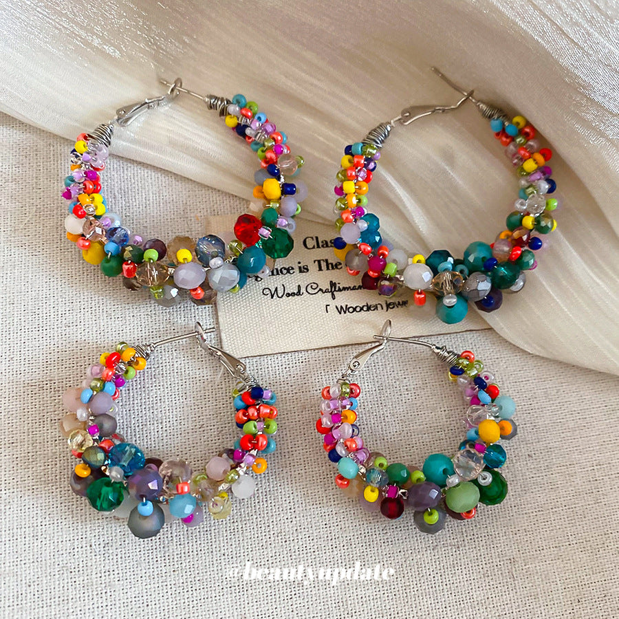 Women's Crystal String Beads Mori Vacation Exaggerated Eardrop Rings
