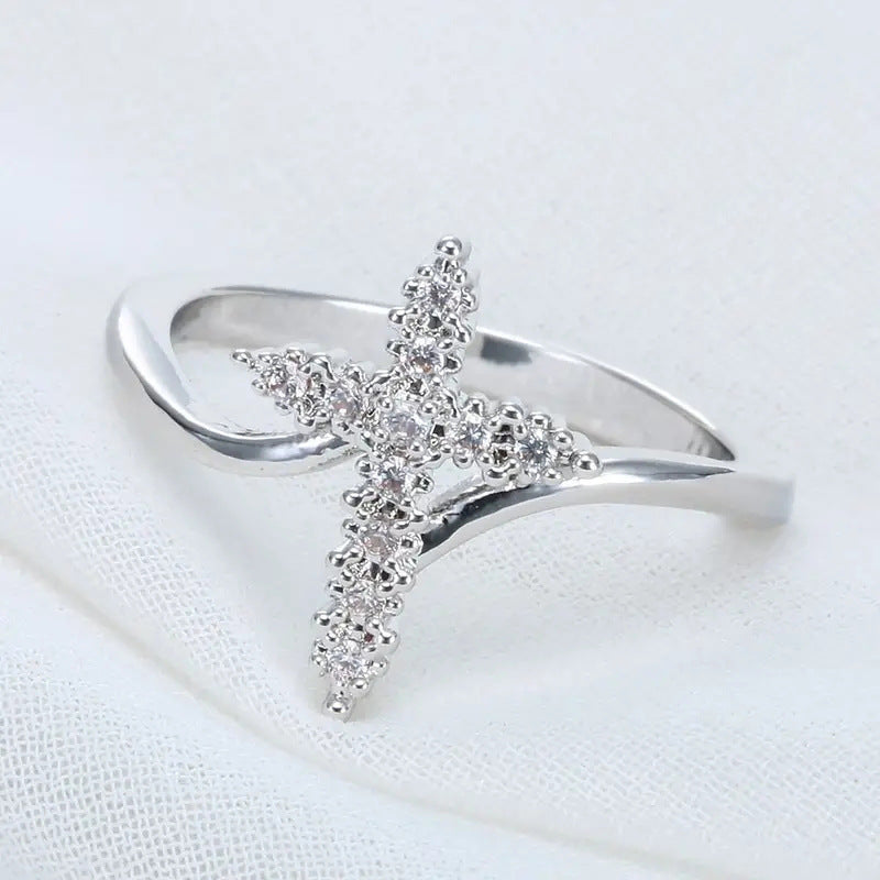 Shi Inlaid Zircon Geometric Engagement Wedding Creative Ring