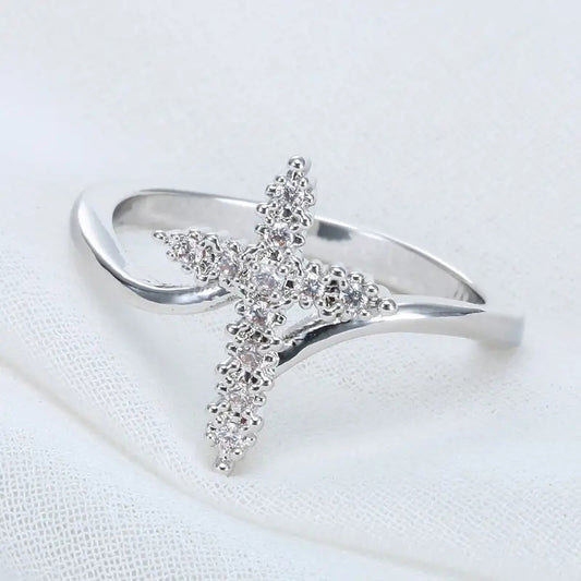 Shi Inlaid Zircon Geometric Engagement Wedding Creative Ring