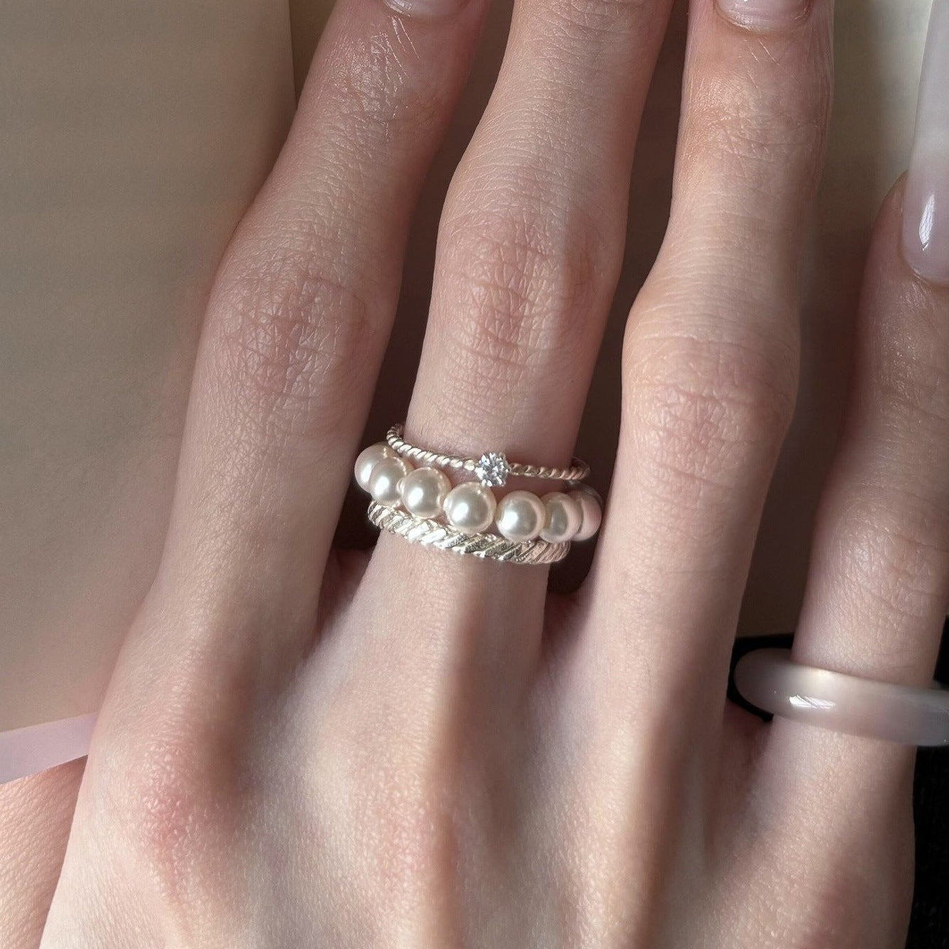 Women's Pearl Spot Drill Light Luxury High-grade Decoration Index Finger Niche Ring