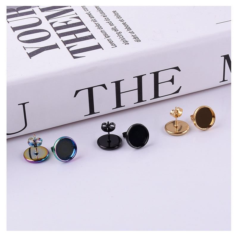 Classic Stainless Steel Disc Gem Tray Stud Earrings
