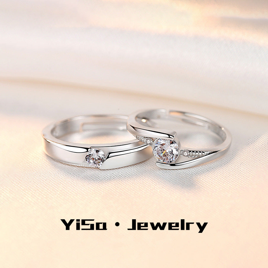 Rhinestone Zircon Couple Korean Style Simple Stylish Opening Adjustable Rings