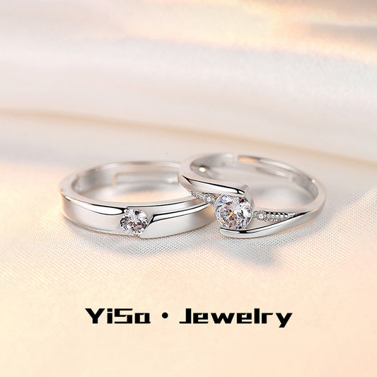 Rhinestone Zircon Couple Korean Style Simple Stylish Opening Adjustable Rings