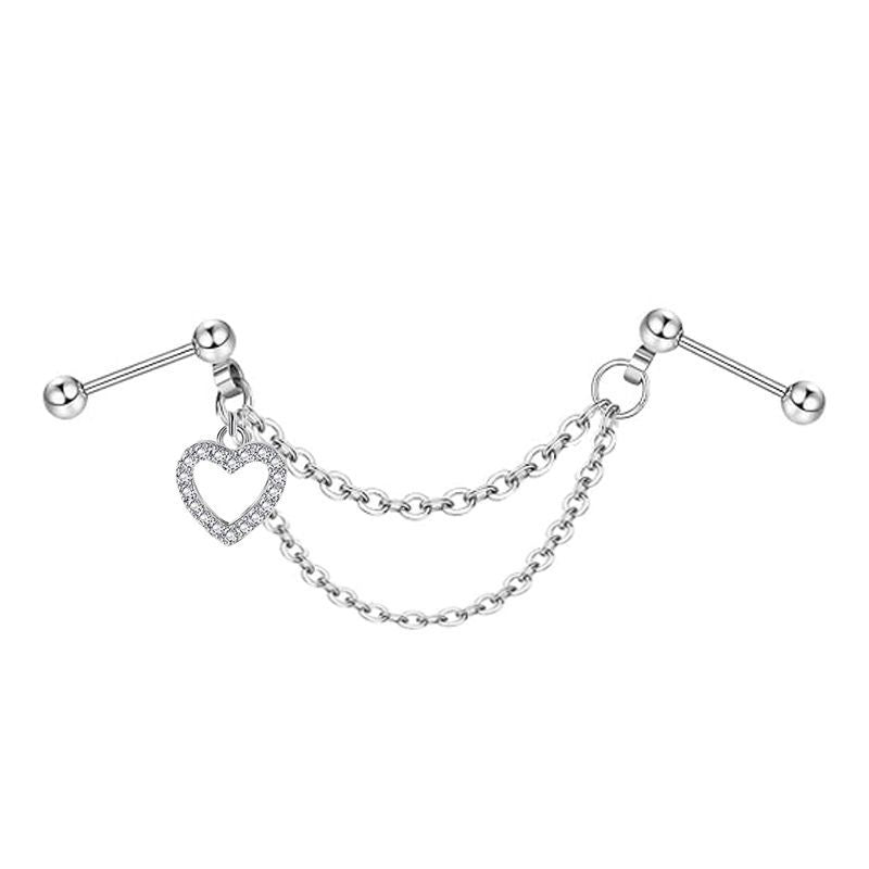 Ball Fashion Piercing Stainless Steel Chain Zircon Moon Heart-shaped Ear Earrings
