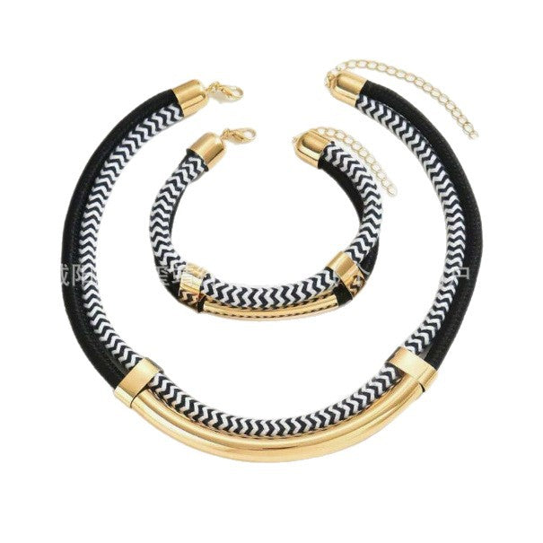 Graceful Women's Personalized Braided Rope Tube Jewelry Set