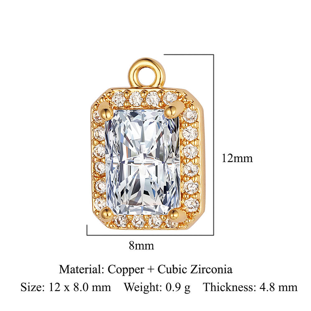 Round Copper Zircon Geometric Square Ornament Pendants