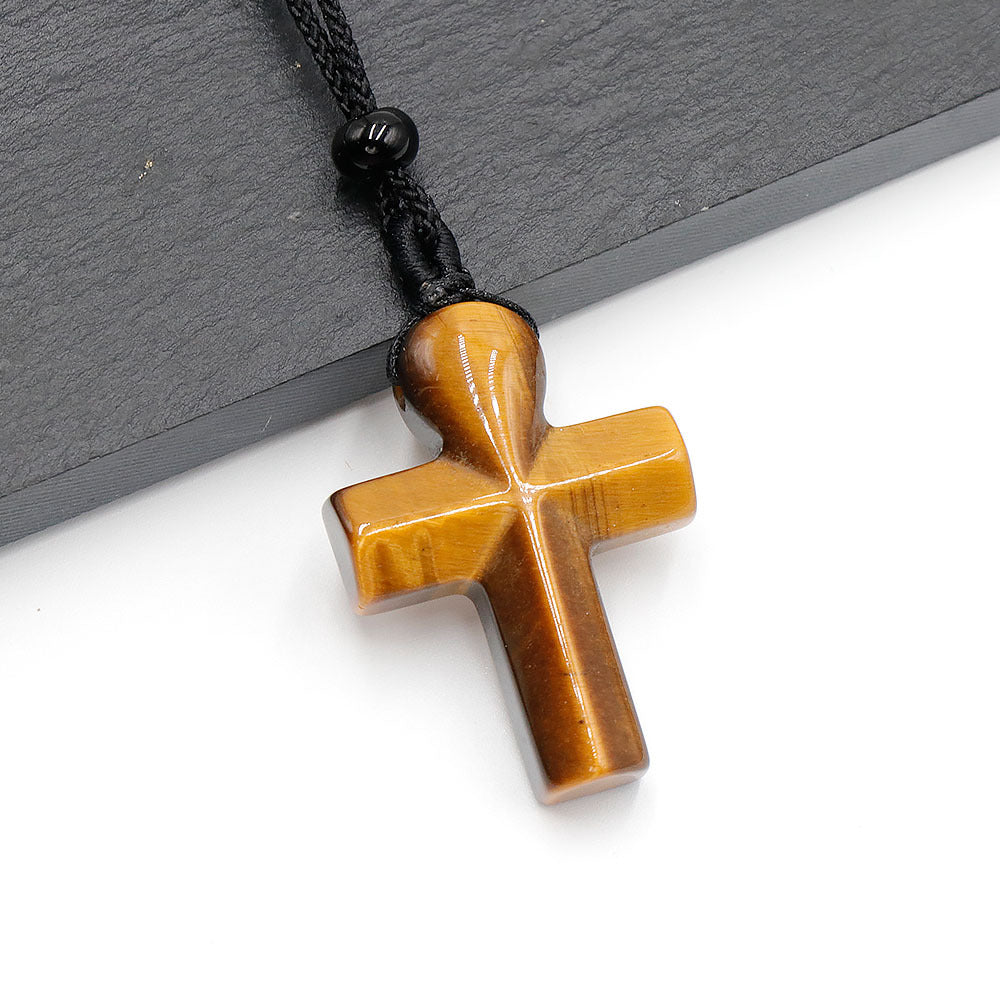 Natural Crystal Thanksgiving Gift Agate Woven Stone Cross Pendants