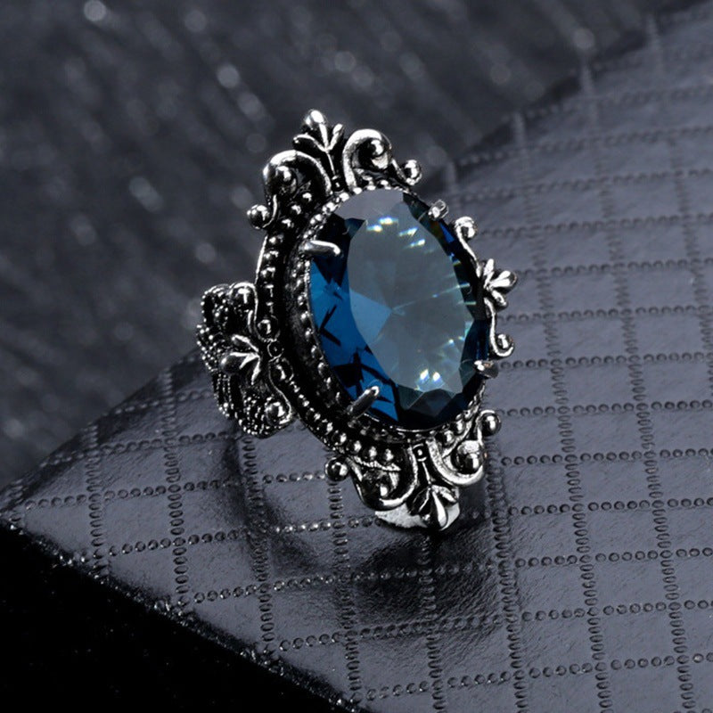 Blue Topaz Vintage Thai Sier Goose Egg-shaped Ring