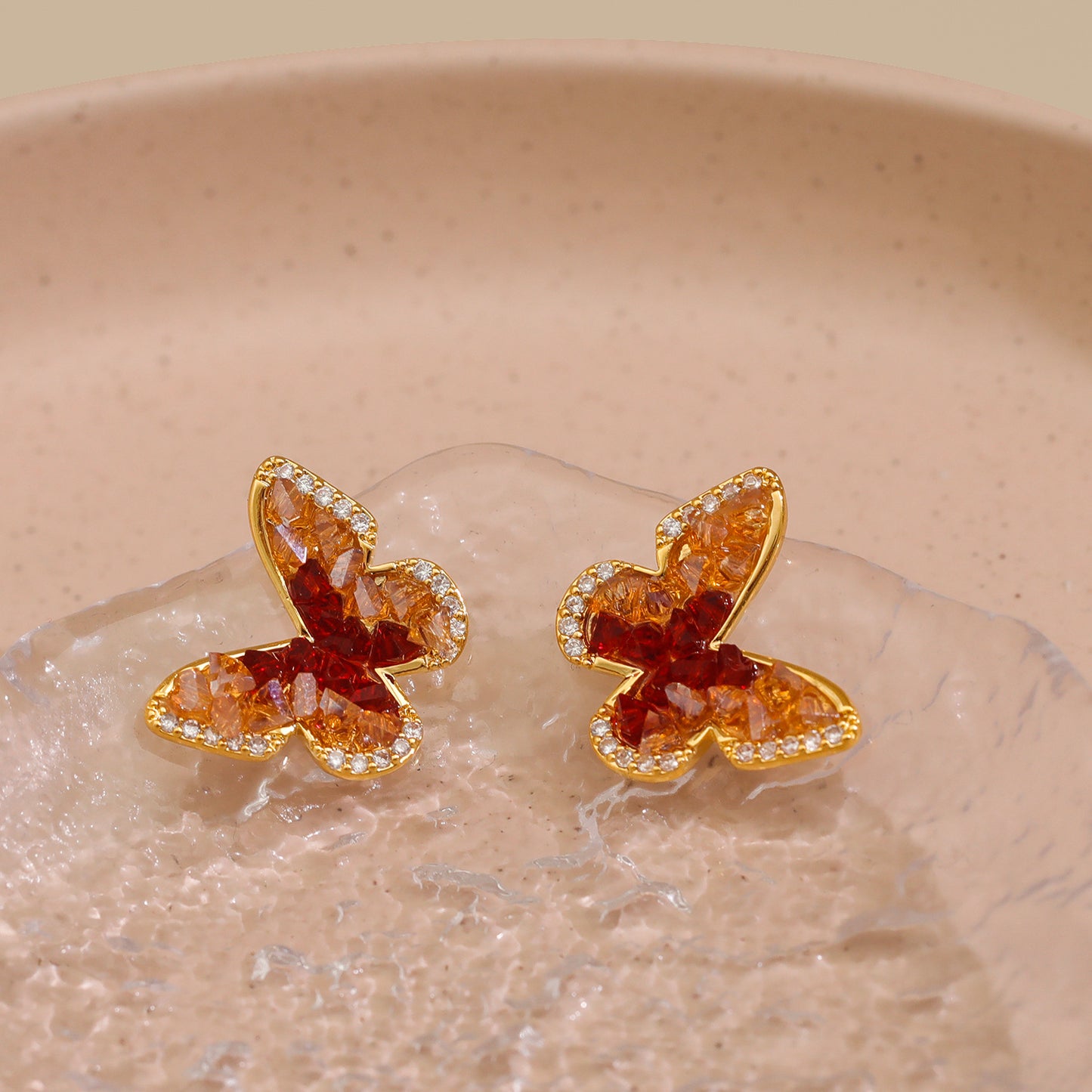 Fresh Sweet Mori Butterfly Fairy Gradient Crystal Earrings