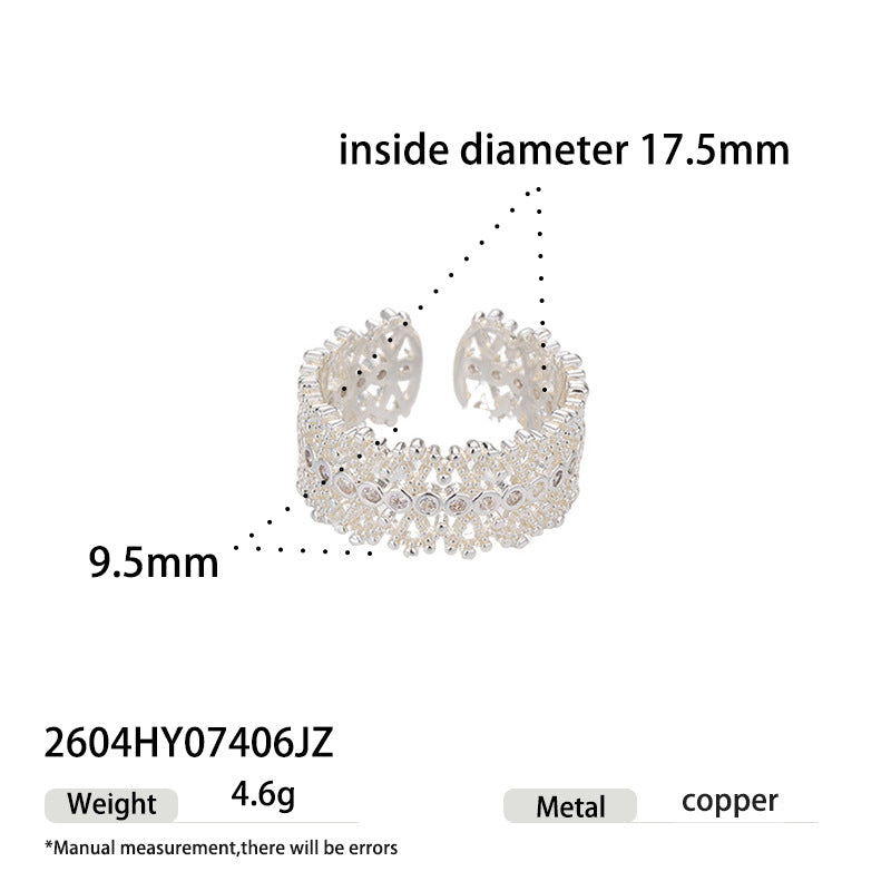 Sier Light Luxury High Sense Design Open Adjustable Zircon Ring