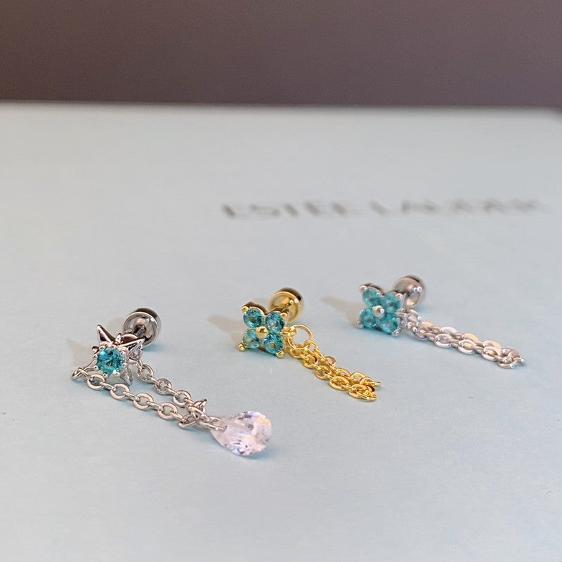 Women's Pa Green Zirconium Umbilicaria Bone Nail Collection Zircon Four-leaf Flower Stud Earrings