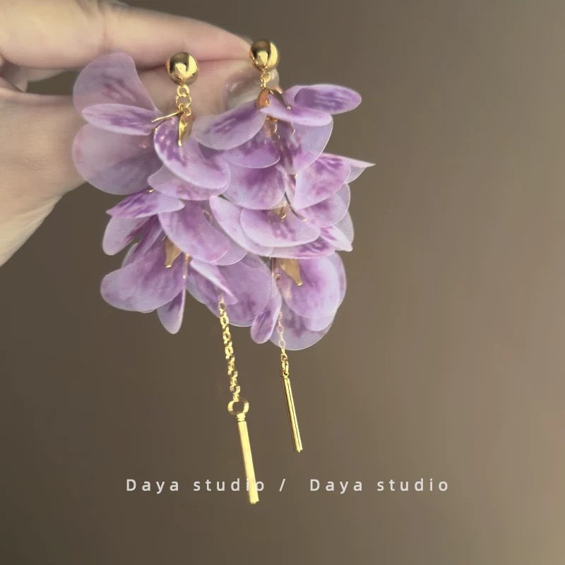 Women's Needle Fabric Purple Flower Tassel Light Luxury High-grade Temperament Fashionable Earrings