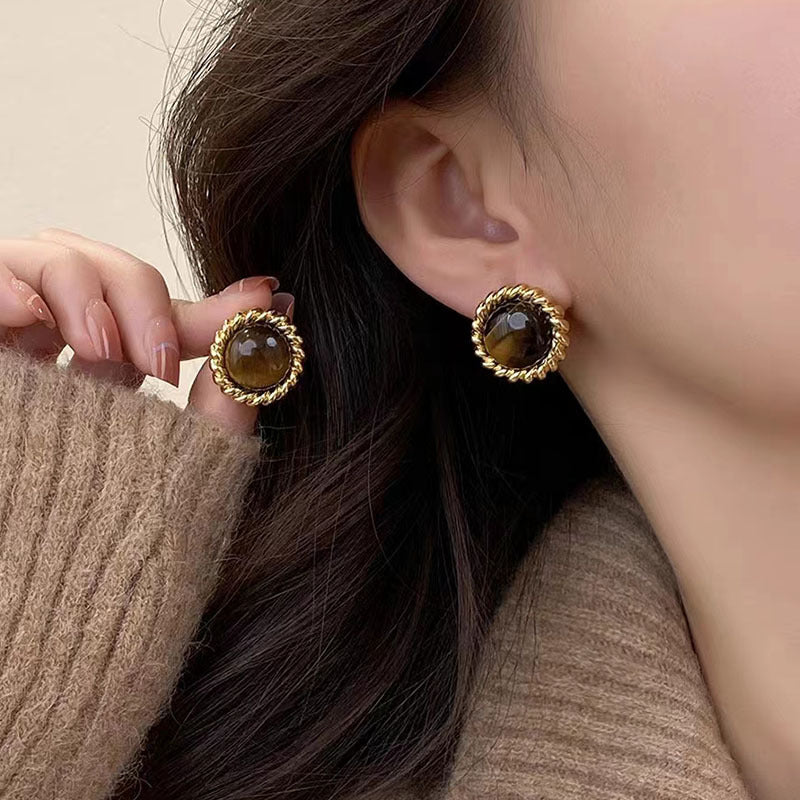 Women's Tigereye For Niche Design High Class Elegant Frosty Style Stud Earrings