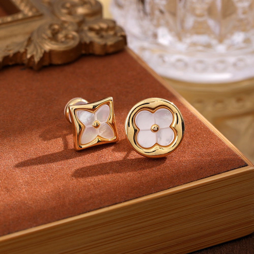 Shell Four-leaf Clover Irregular Ear Simple Light Rings