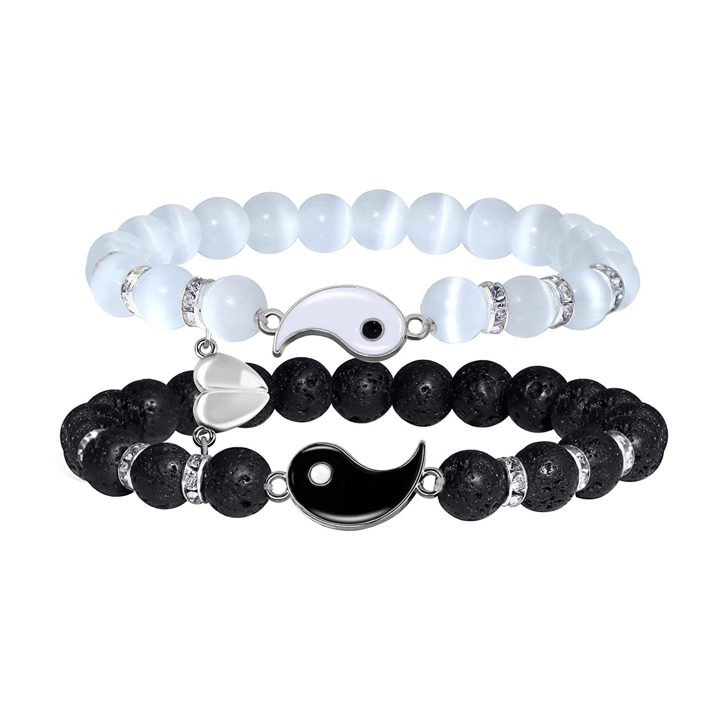 Men's Haematite Cross Beaded White Volcanic Stone Bracelets