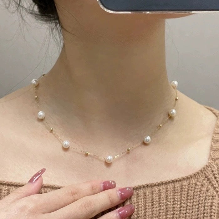 Strong Light Starry Pearl Female Sier Gray High-grade Sense Necklaces
