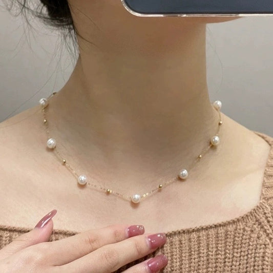 Strong Light Starry Pearl Female Sier Gray High-grade Sense Necklaces