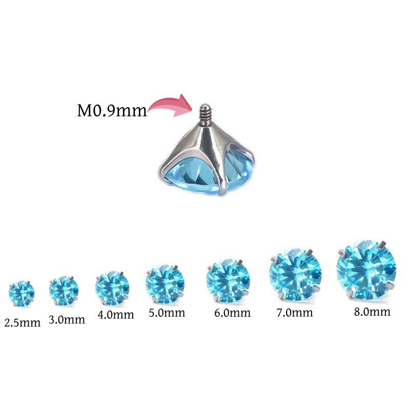 Titanium Alloy Ear Pointed Bottom Inlaid Zircon Replacement Head Labret Stud Earrings