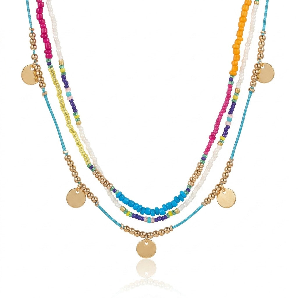 Round Bead Twin Versatile Summer Clavicle Chain Necklaces