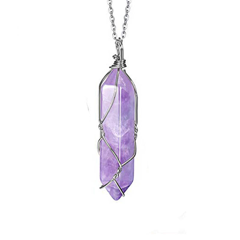 Winding Amethyst Double Pointed Hexagon Prism Pendants