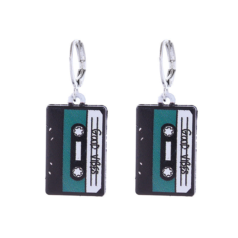 Retro Nostalgic Style Alloy Enamel Bicycle Bus Sewing Machine Tape Earrings