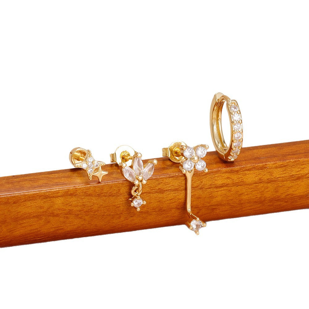 Light Luxury Zircon Flower Ear Female Star Moon Design High-grade Stud Earrings