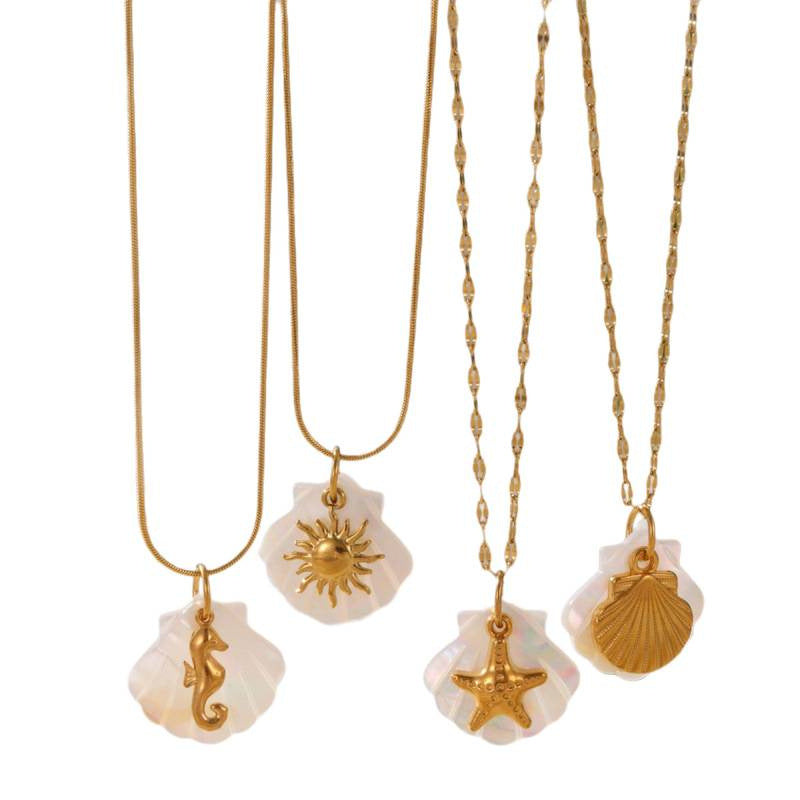 Ocean Female Vacation Style Seahorse Starfish Scallop Clavicle Chain Gold Necklace