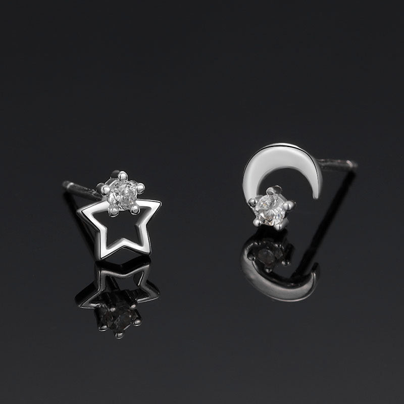 Sterling Sier Simple Star Moon Female Creative Earrings