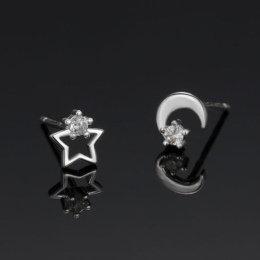 Sterling Sier Simple Star Moon Female Creative Earrings