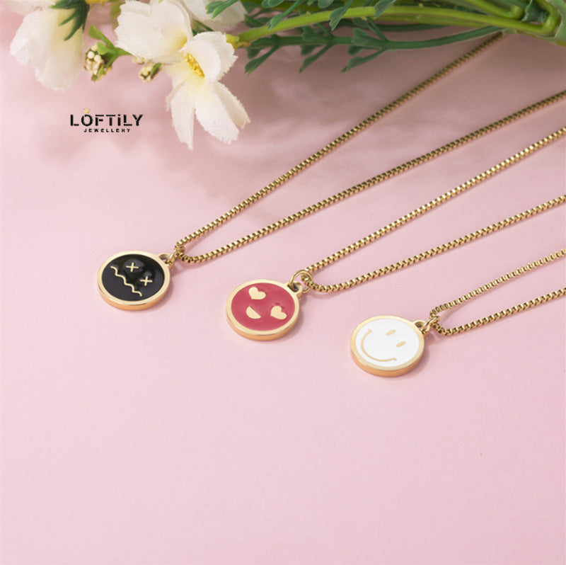 Women's Fashion Style Smiley Face Expression Round Plate Pendants