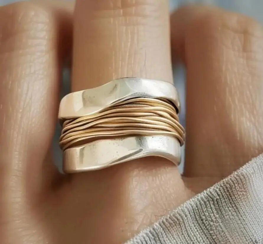 Women's & Men's Steel Wire Wide Face Personality Trendy Cool Ring