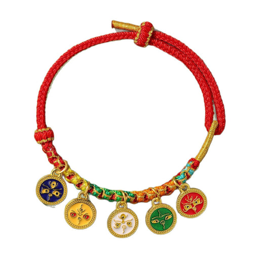 Rope Five Gods Of Wealth Hand-woven Peach Blossom Knot Ethnic Bracelets