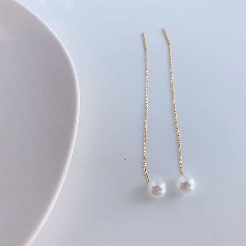 French Style Long Tassel White Pearl Korean Graceful Fashion High-grade Ear Line