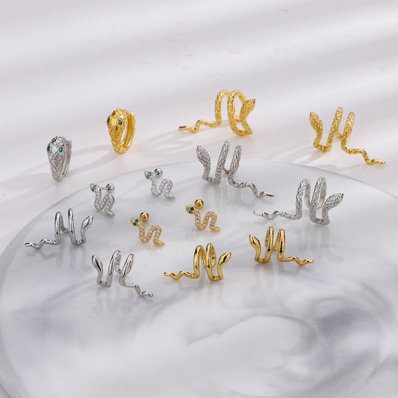 Snake-shaped Ear Clip Neutral Personality Bone Flexible Winding Simulated Snakes Earrings