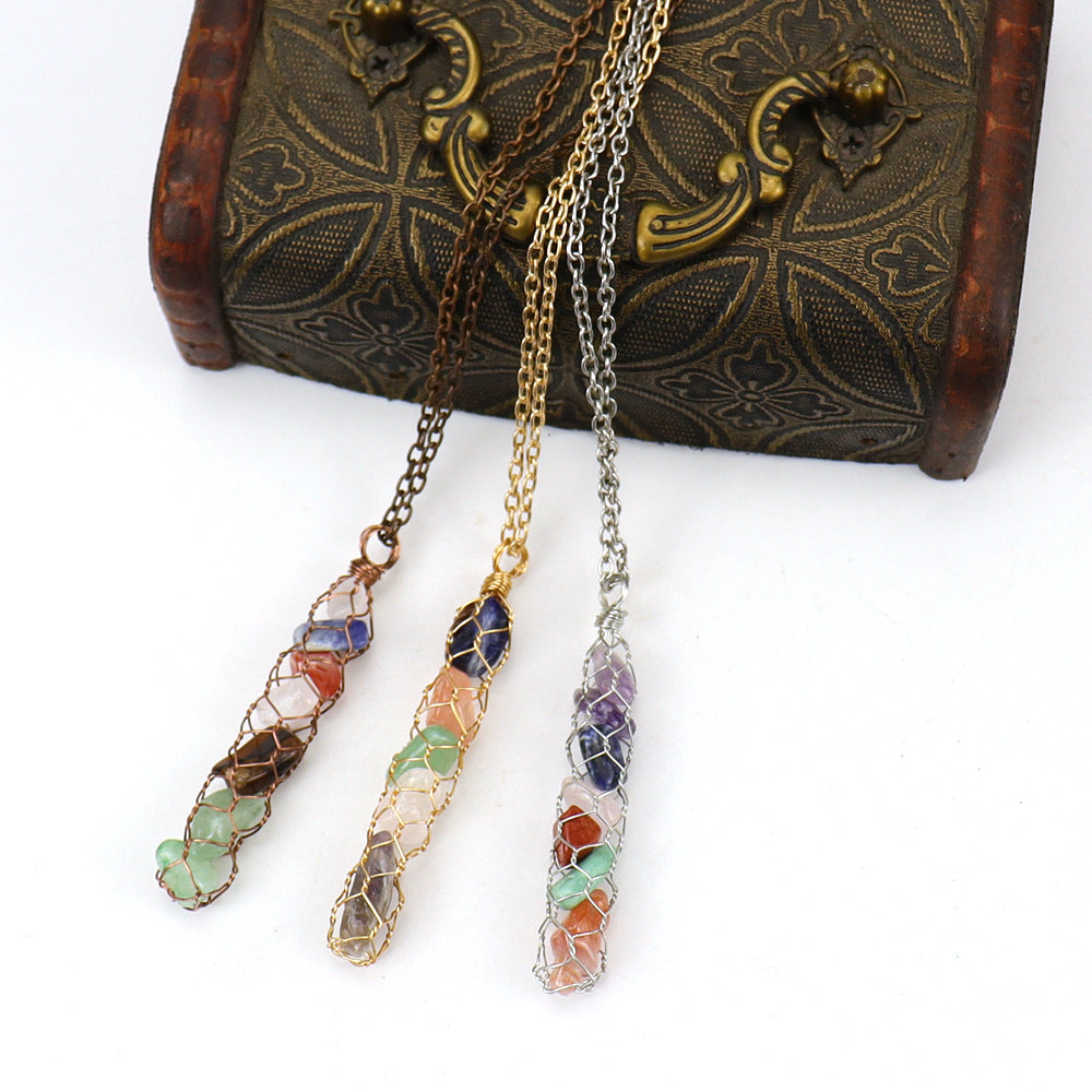 Handmade Winding Natural Gravel Crystal Amethyst Agate Necklace