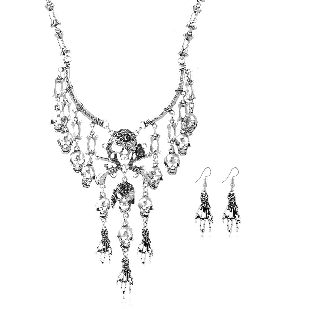 Retro Exaggerated Skull Ghost Hand Set Necklaces