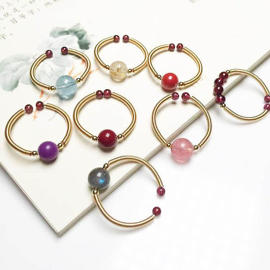 Crystal Garnet Labradorite Hair Purple Mica Cinnabar Winding Female Ring