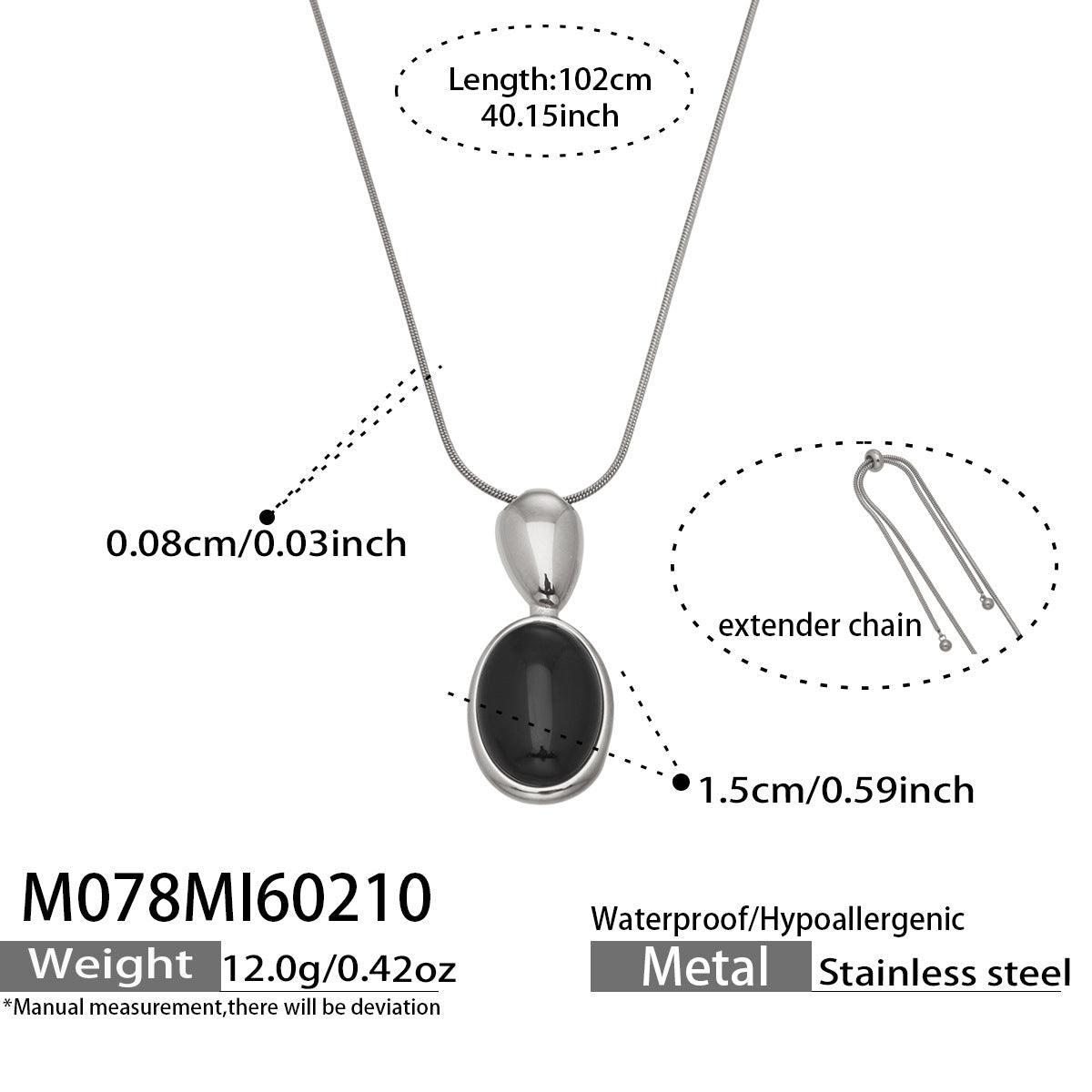 French Retro Oval Tigereye Black Agate Stone Stainless Steel Necklace